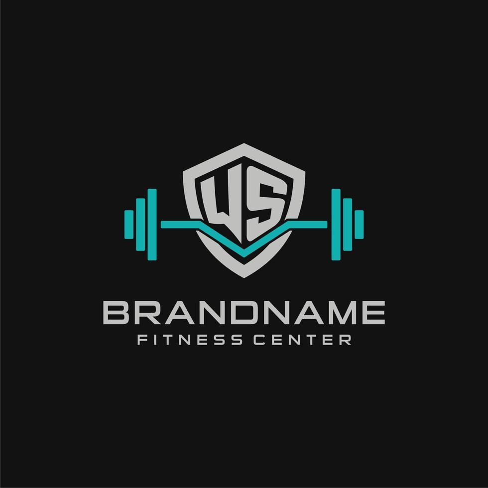 Creative letter WS logo design for gym or fitness with simple shield and barbell design style vector