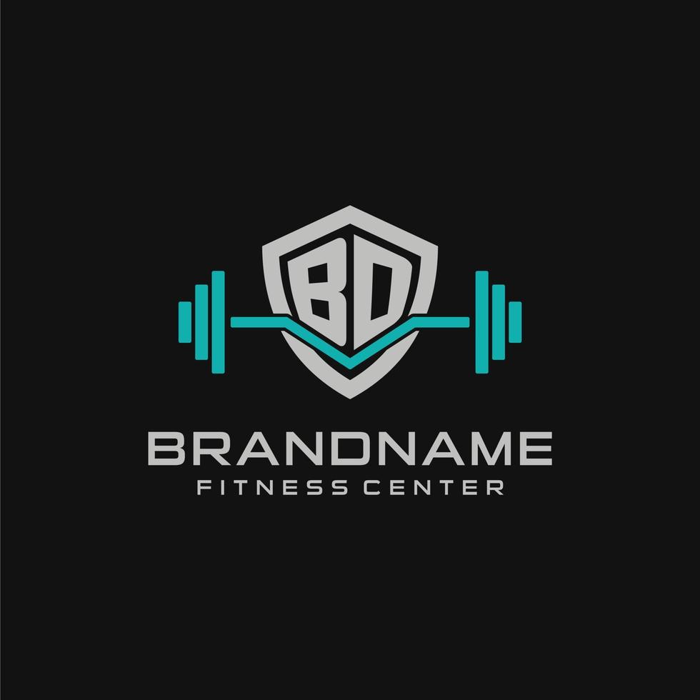 Creative letter BD logo design for gym or fitness with simple shield and barbell design style vector