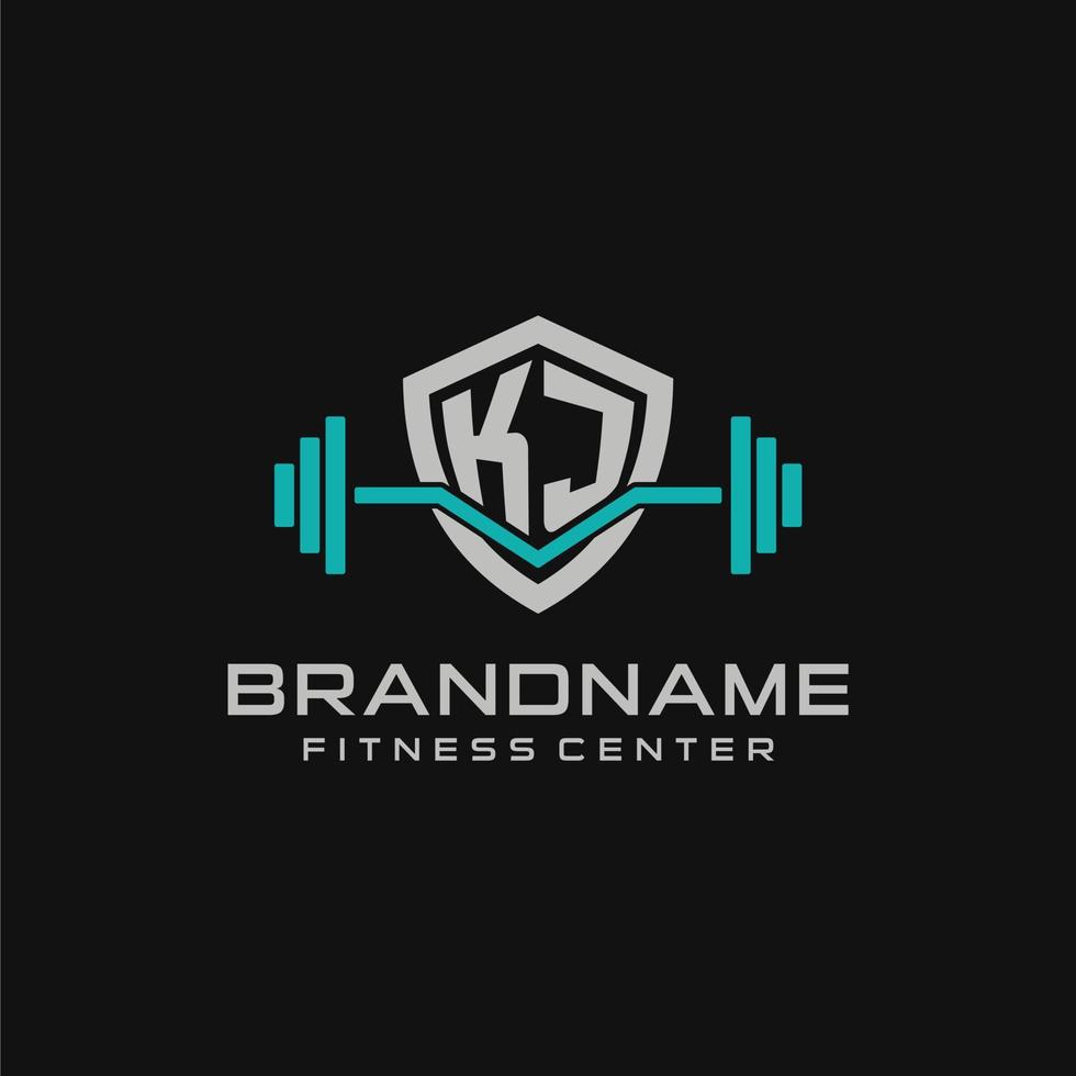creativo letra kj logo diseño para gimnasio o aptitud con sencillo proteger y barra con pesas diseño estilo vector