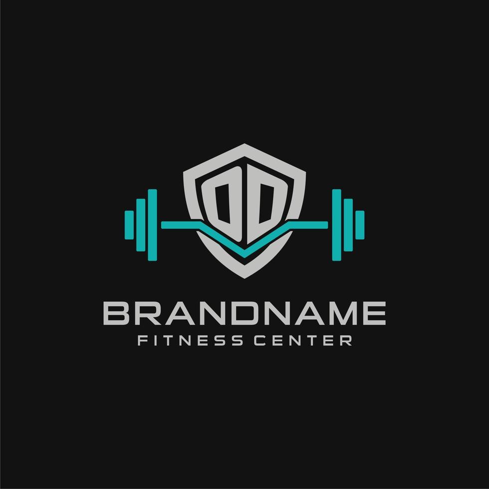 Creative letter OD logo design for gym or fitness with simple shield and barbell design style vector