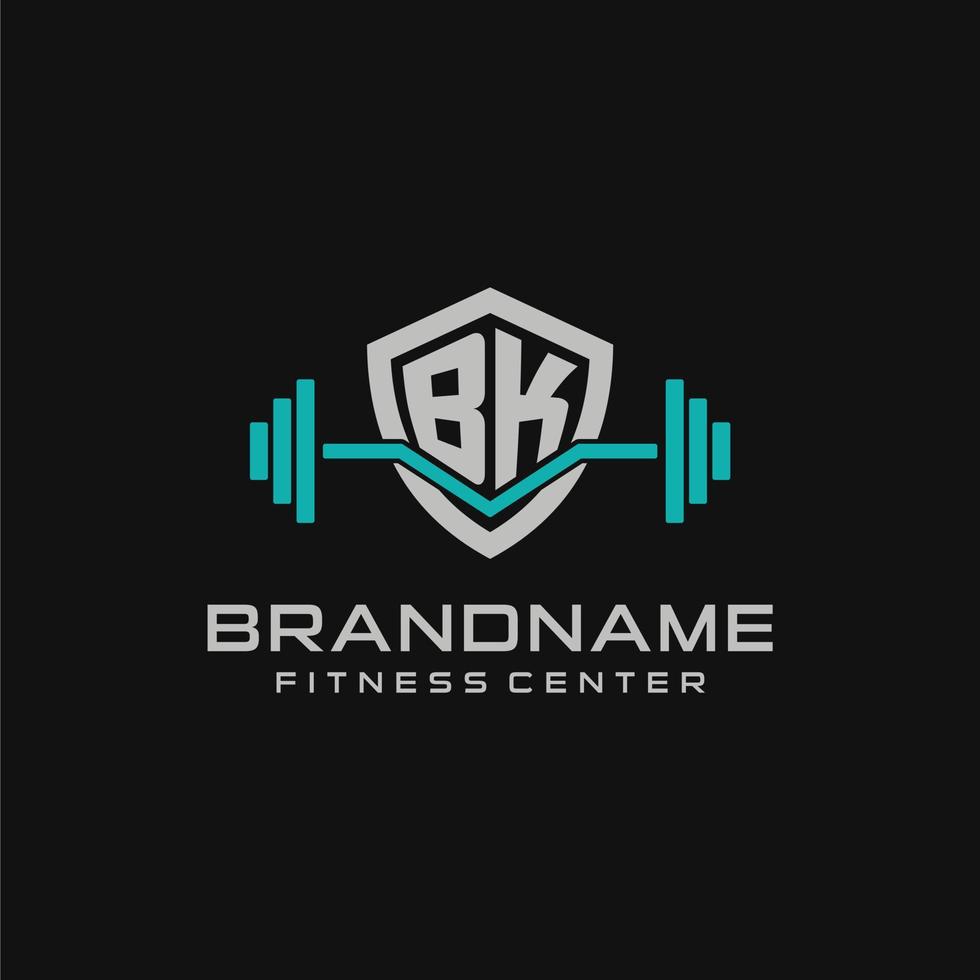 creativo letra bk logo diseño para gimnasio o aptitud con sencillo proteger y barra con pesas diseño estilo vector