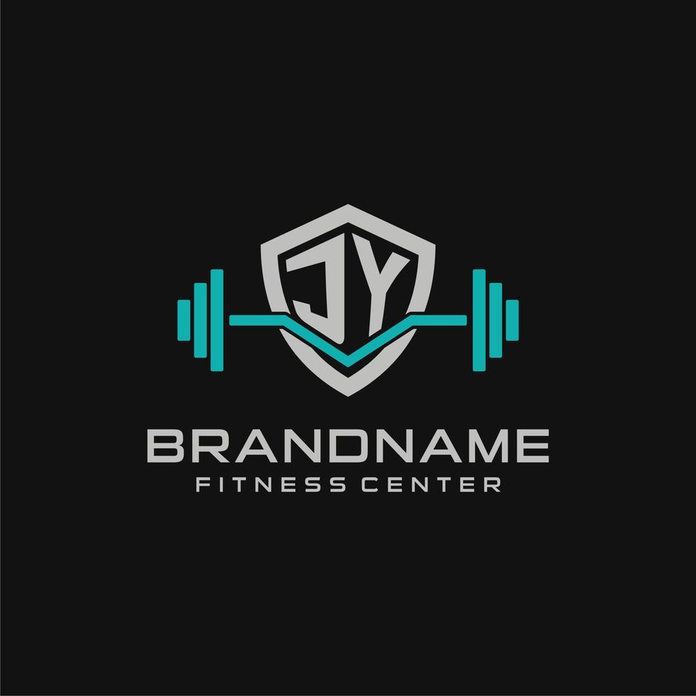 creativo letra jy logo diseño para gimnasio o aptitud con sencillo proteger y barra con pesas diseño estilo vector