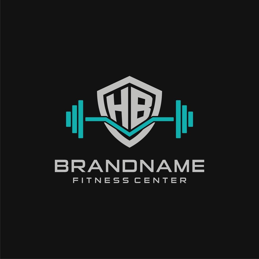 Creative letter HB logo design for gym or fitness with simple shield and barbell design style vector