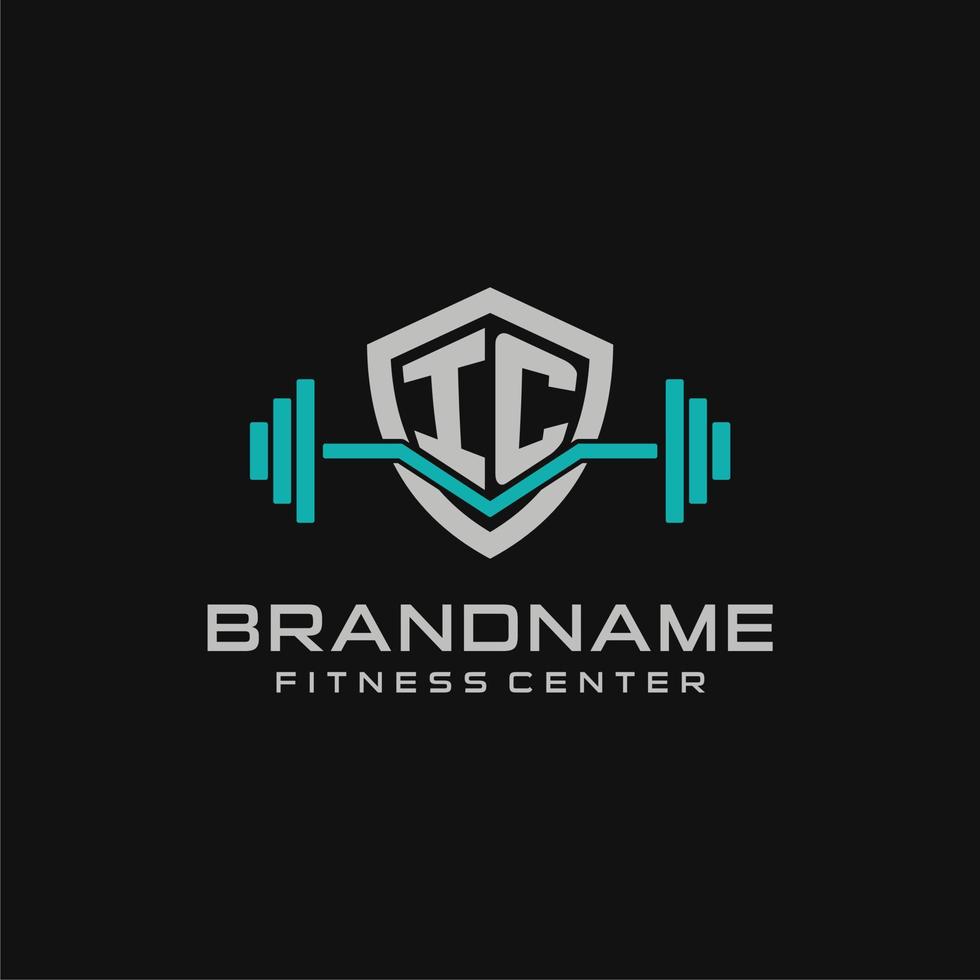 creativo letra ic logo diseño para gimnasio o aptitud con sencillo proteger y barra con pesas diseño estilo vector