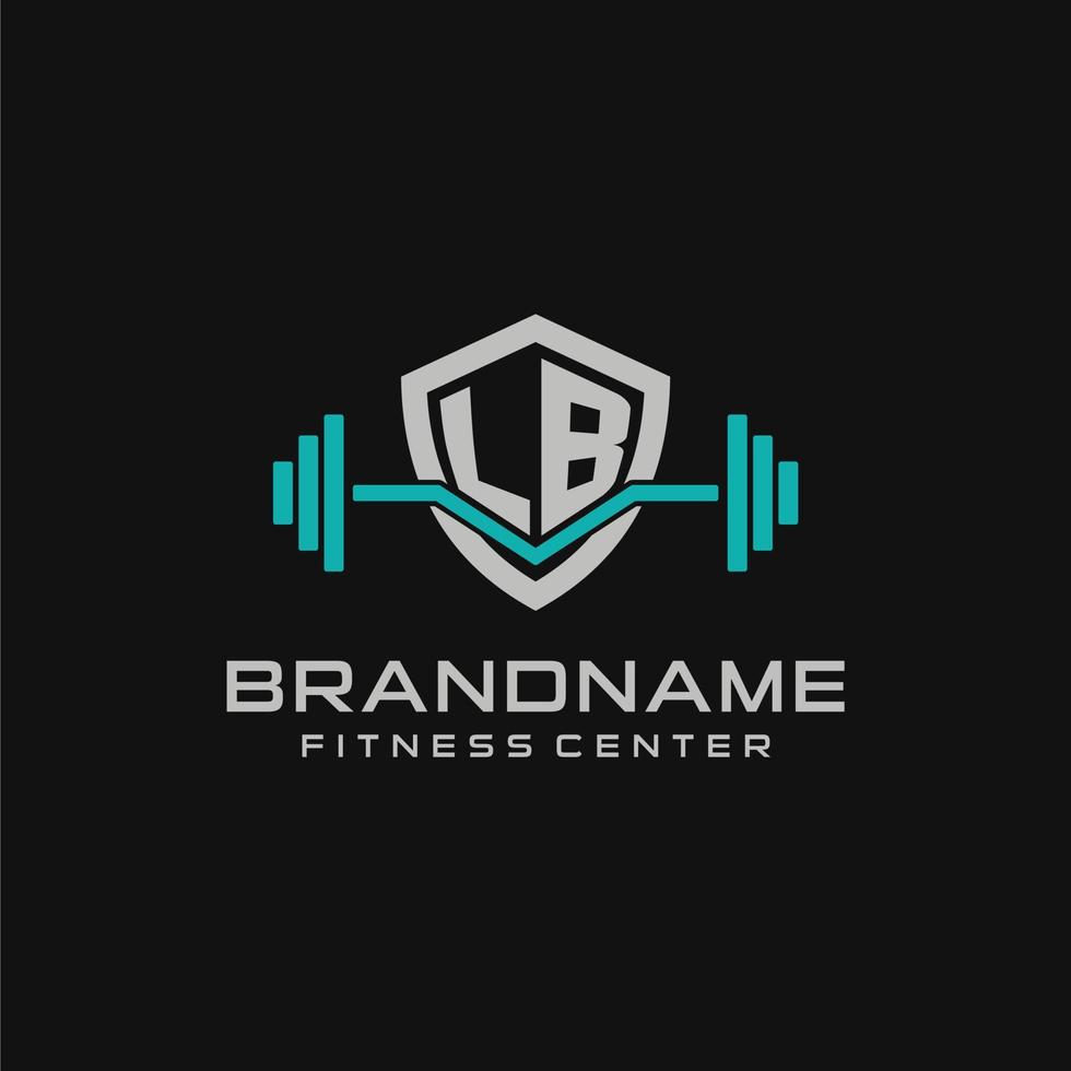 Creative letter LB logo design for gym or fitness with simple shield and barbell design style vector