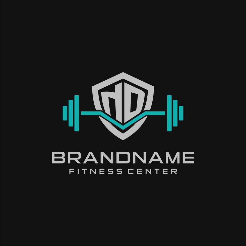 Creative letter ND logo design for gym or fitness with simple shield and barbell design style vector