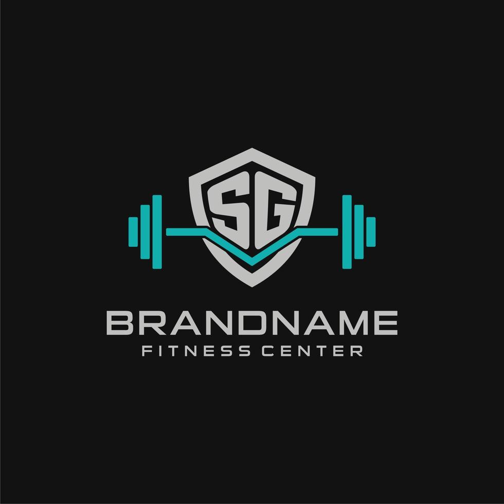 Creative letter SG logo design for gym or fitness with simple shield and barbell design style vector