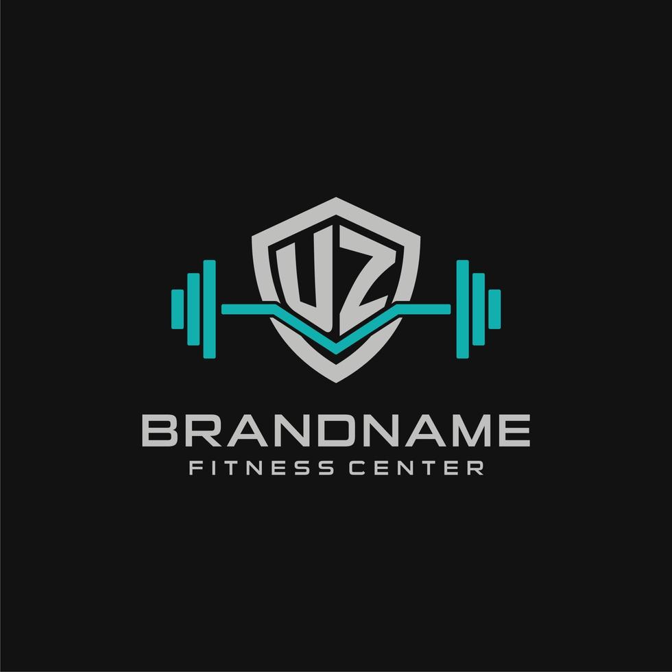 creativo letra uz logo diseño para gimnasio o aptitud con sencillo proteger y barra con pesas diseño estilo vector
