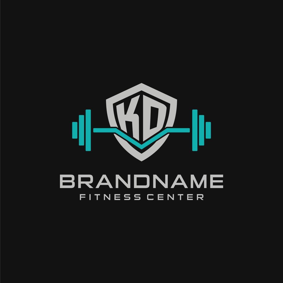 Creative letter KD logo design for gym or fitness with simple shield and barbell design style vector
