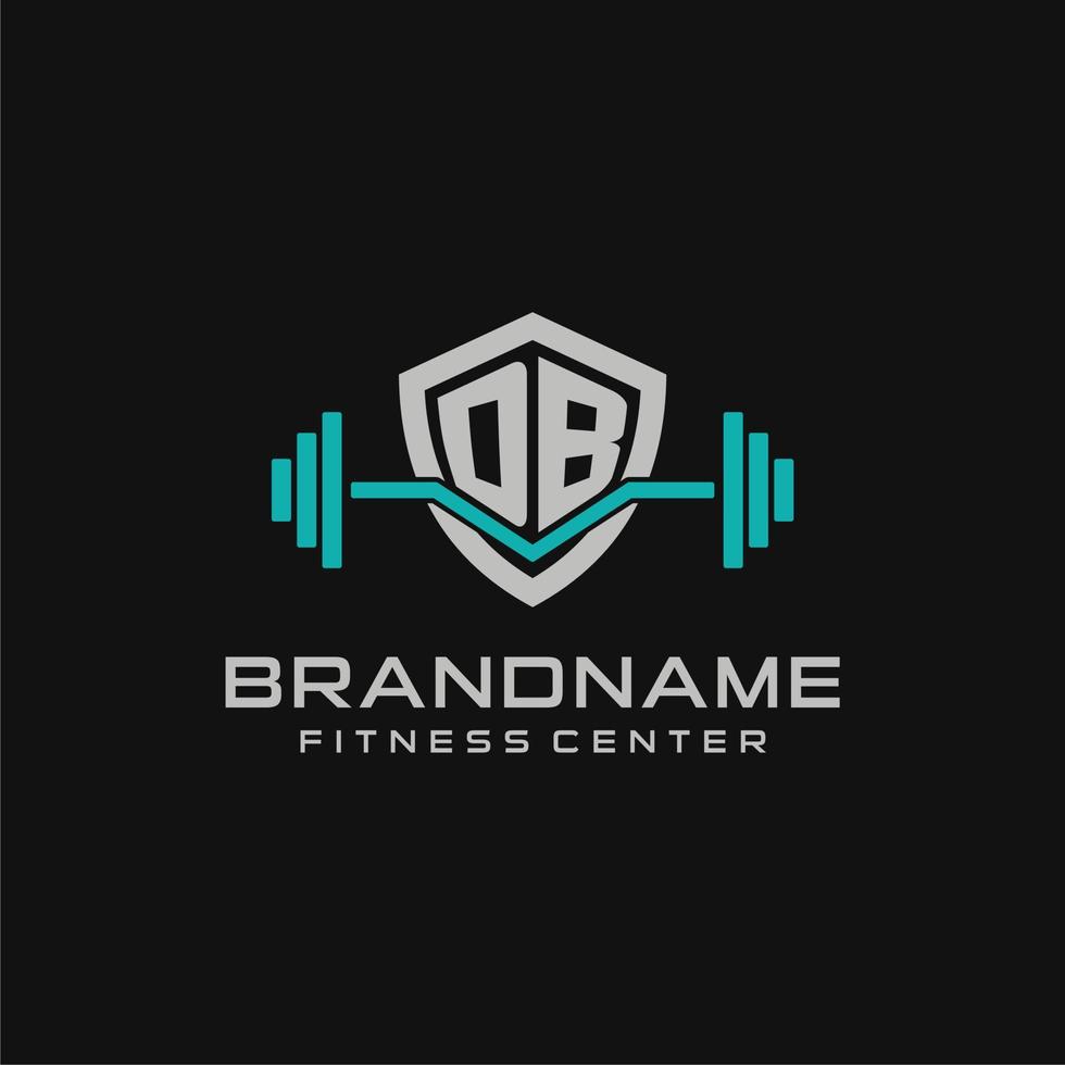 Creative letter DB logo design for gym or fitness with simple shield and barbell design style vector