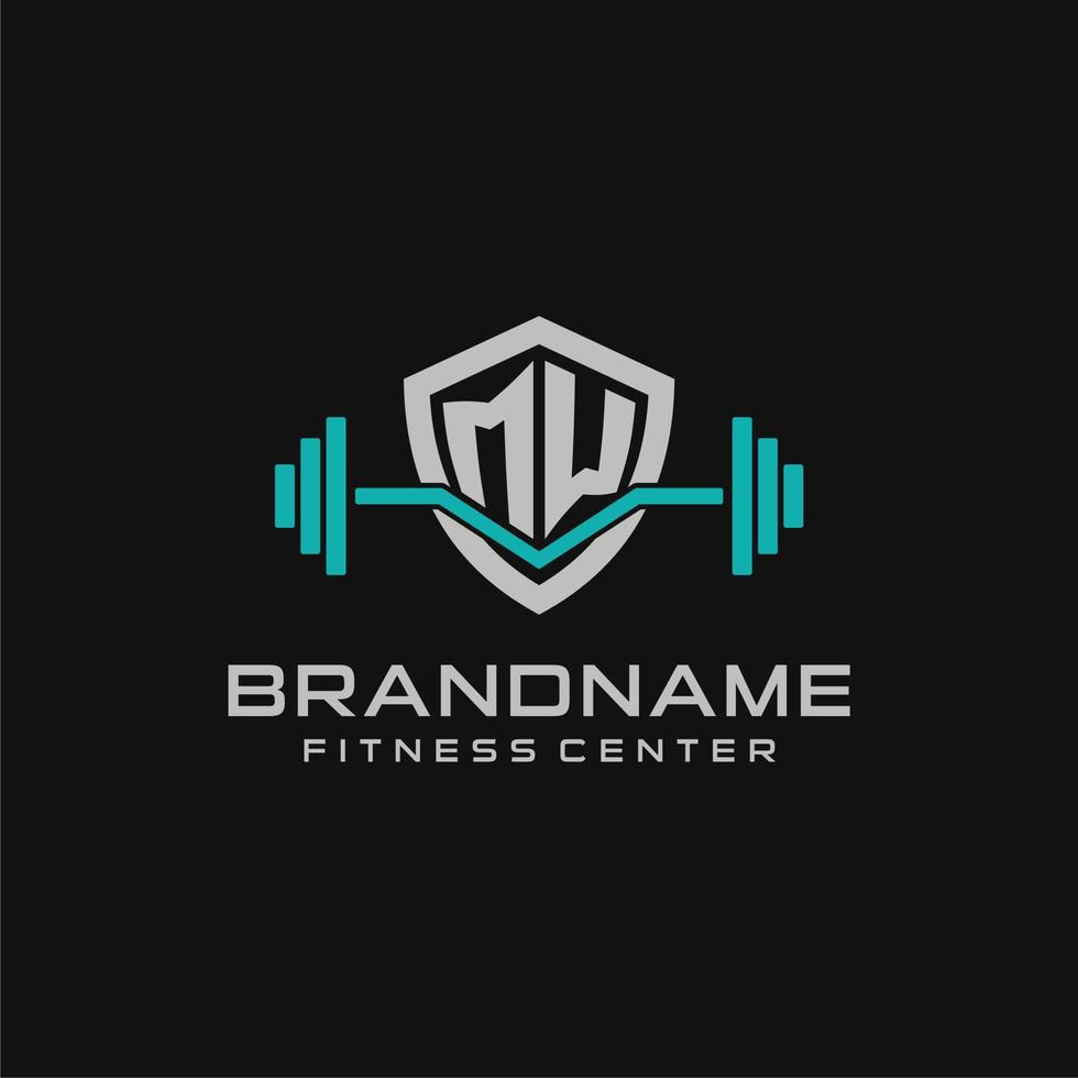 creativo letra mw logo diseño para gimnasio o aptitud con sencillo proteger y barra con pesas diseño estilo vector