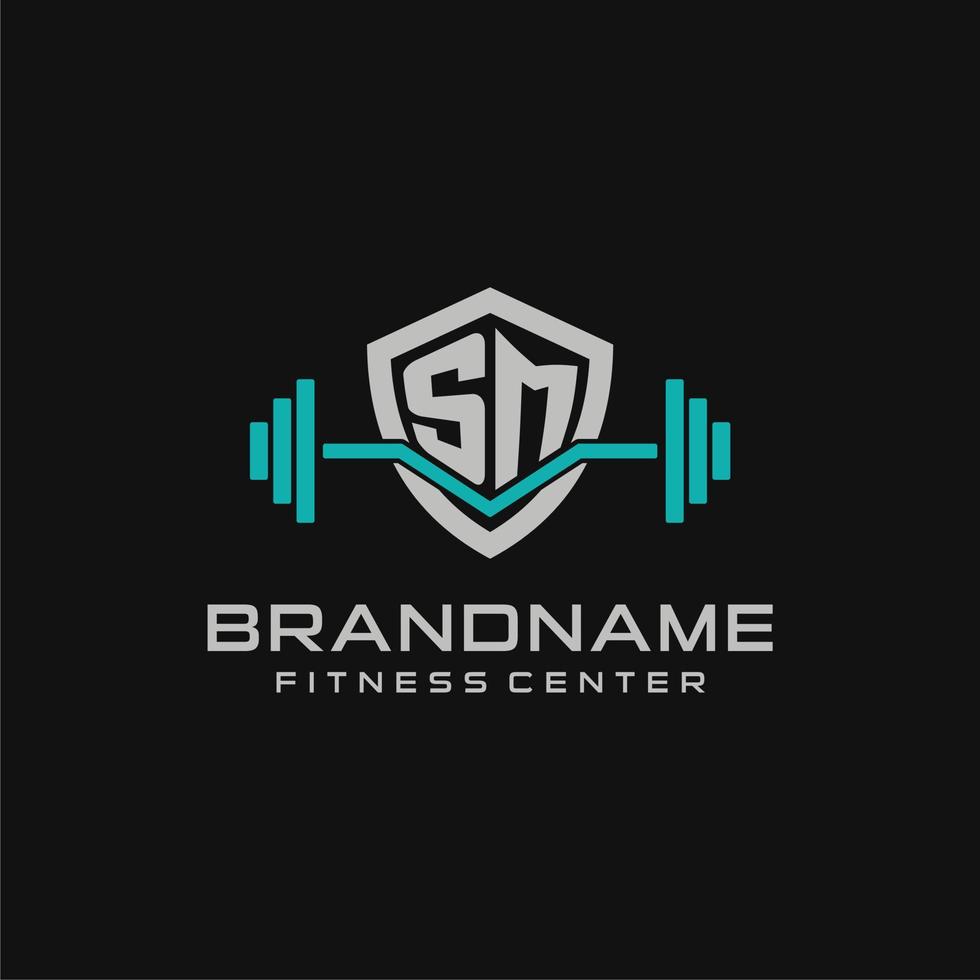 creativo letra sm logo diseño para gimnasio o aptitud con sencillo proteger y barra con pesas diseño estilo vector