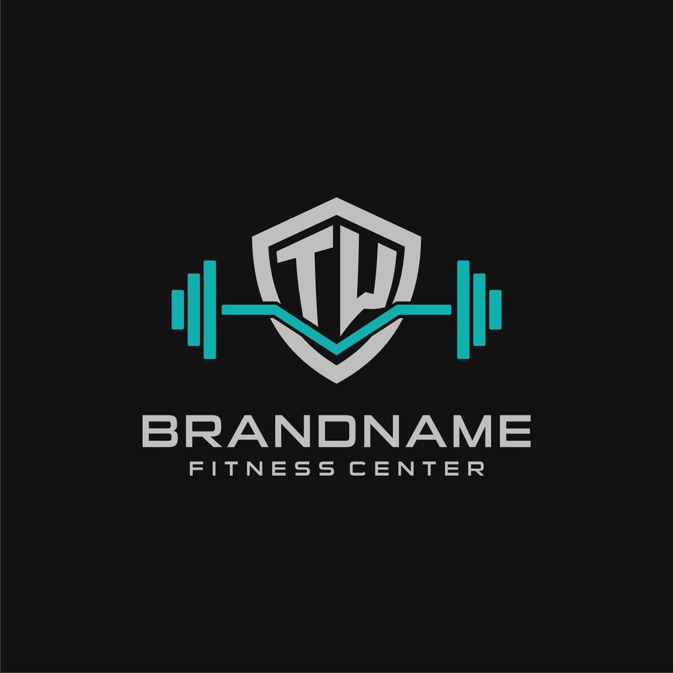 creativo letra tw logo diseño para gimnasio o aptitud con sencillo proteger y barra con pesas diseño estilo vector