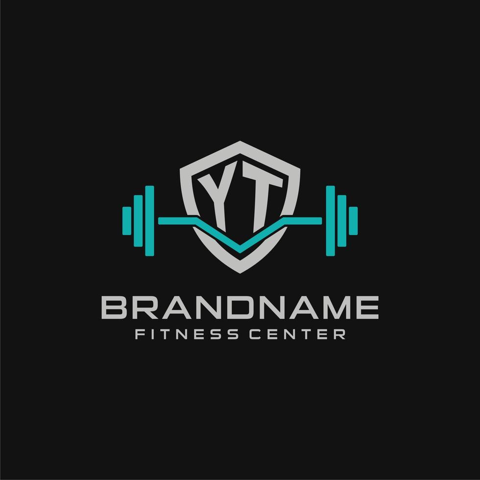 creativo letra yt logo diseño para gimnasio o aptitud con sencillo proteger y barra con pesas diseño estilo vector