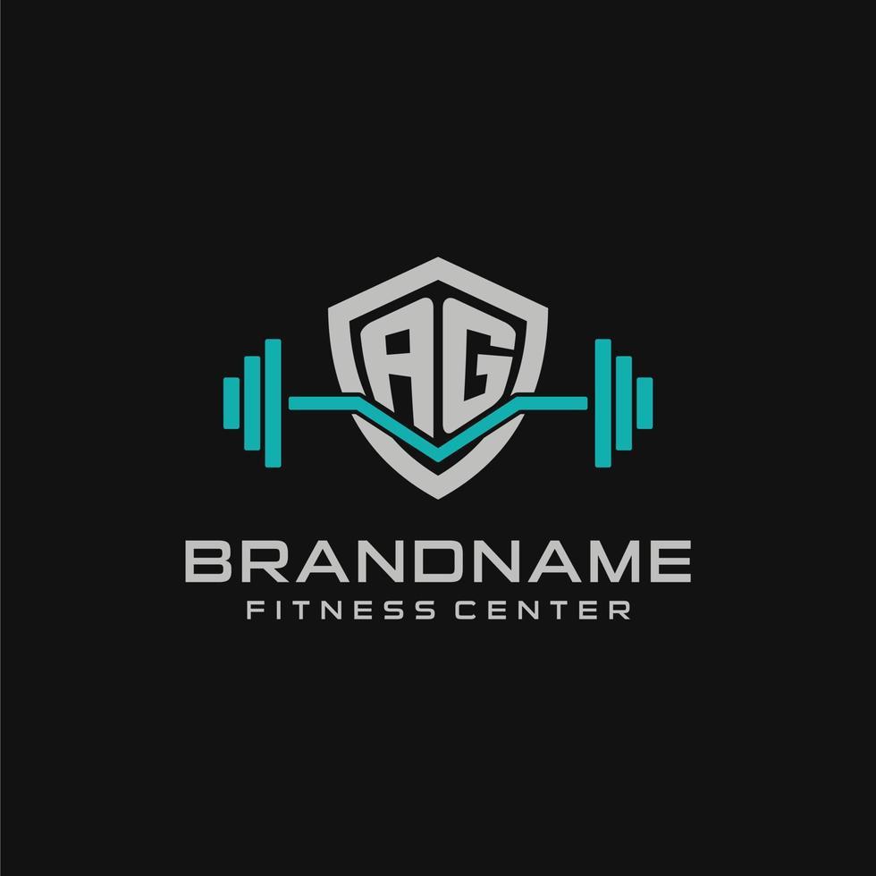 Creative letter AG logo design for gym or fitness with simple shield and barbell design style vector