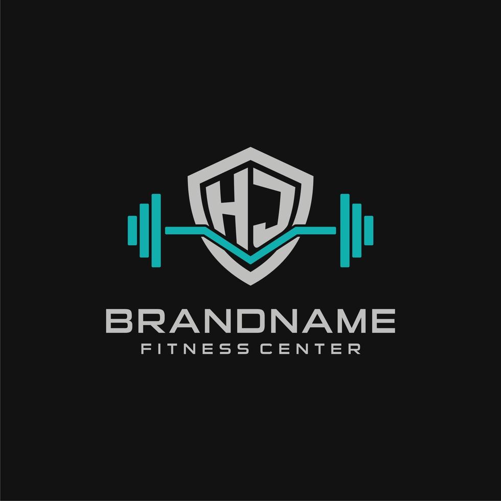 creativo letra hj logo diseño para gimnasio o aptitud con sencillo proteger y barra con pesas diseño estilo vector