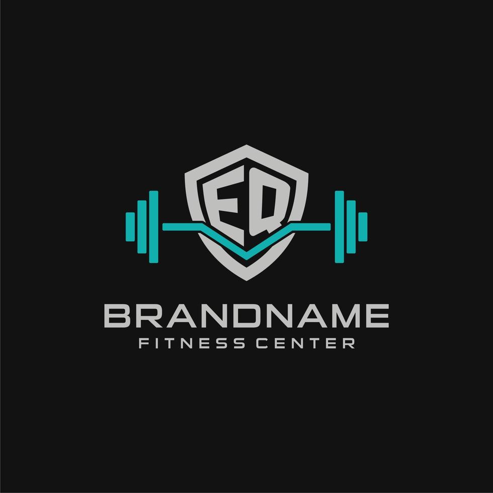 creativo letra eq logo diseño para gimnasio o aptitud con sencillo proteger y barra con pesas diseño estilo vector