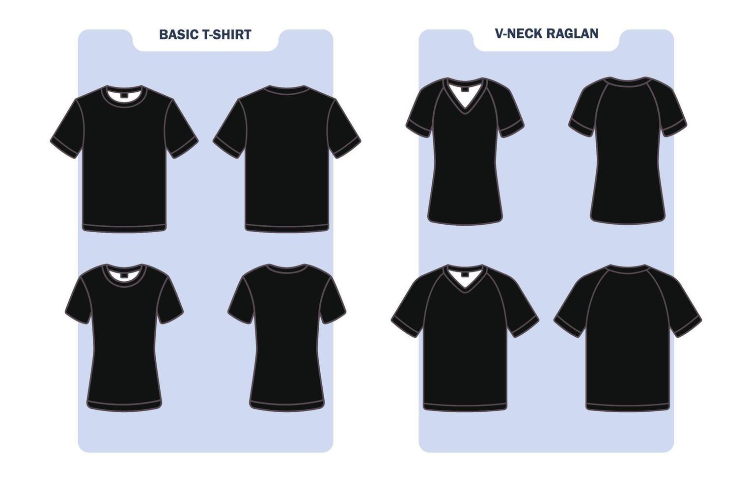 Outline White T Shirt Mockup In Various Neck vector
