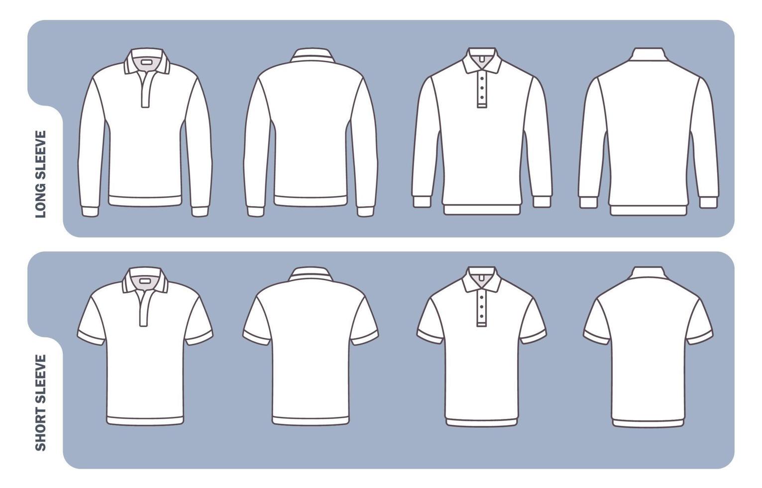 Outline White Polo Shirt Mockup In Various Sleeves vector