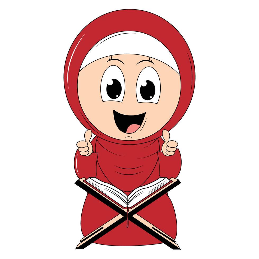 cute girl hijab cartoon illustration vector