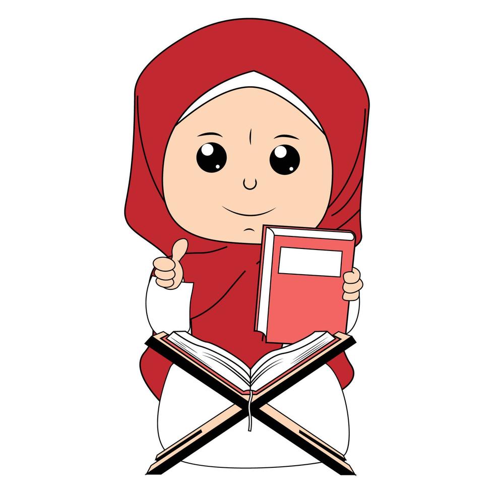 cute girl hijab cartoon illustration vector