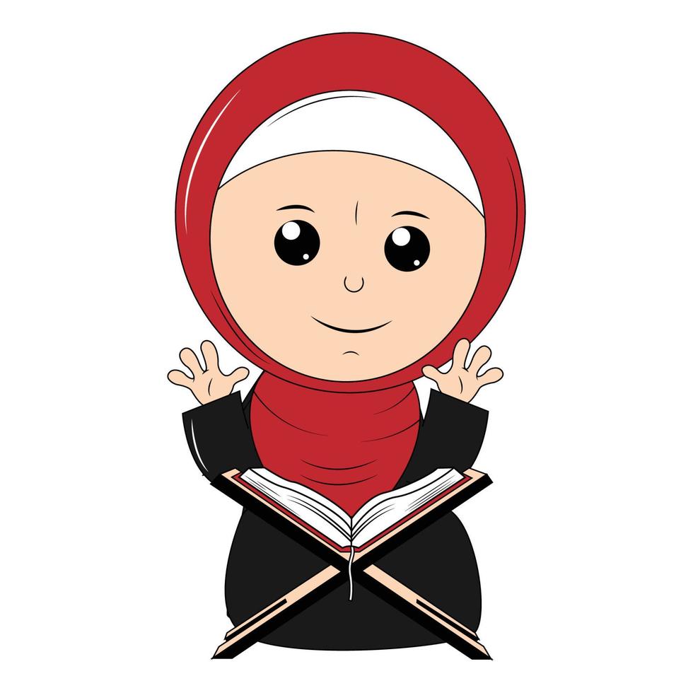 cute girl hijab cartoon illustration vector