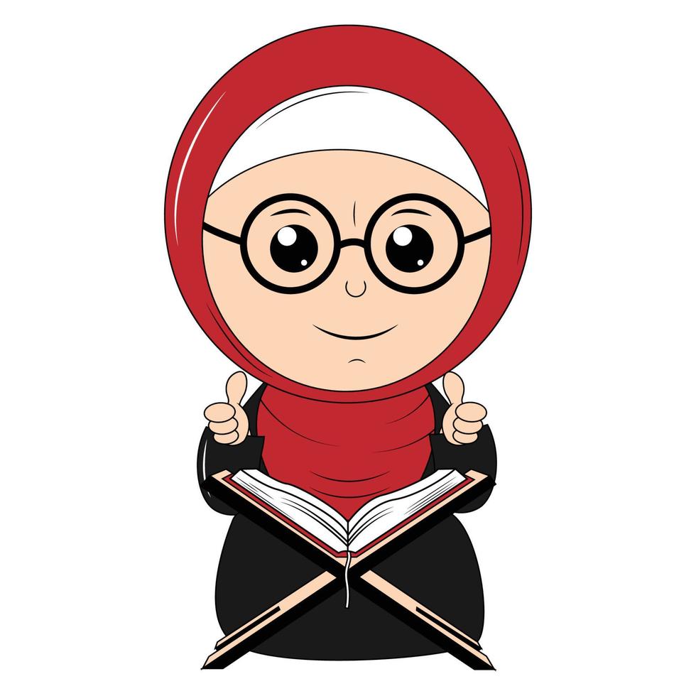 cute girl hijab cartoon illustration vector