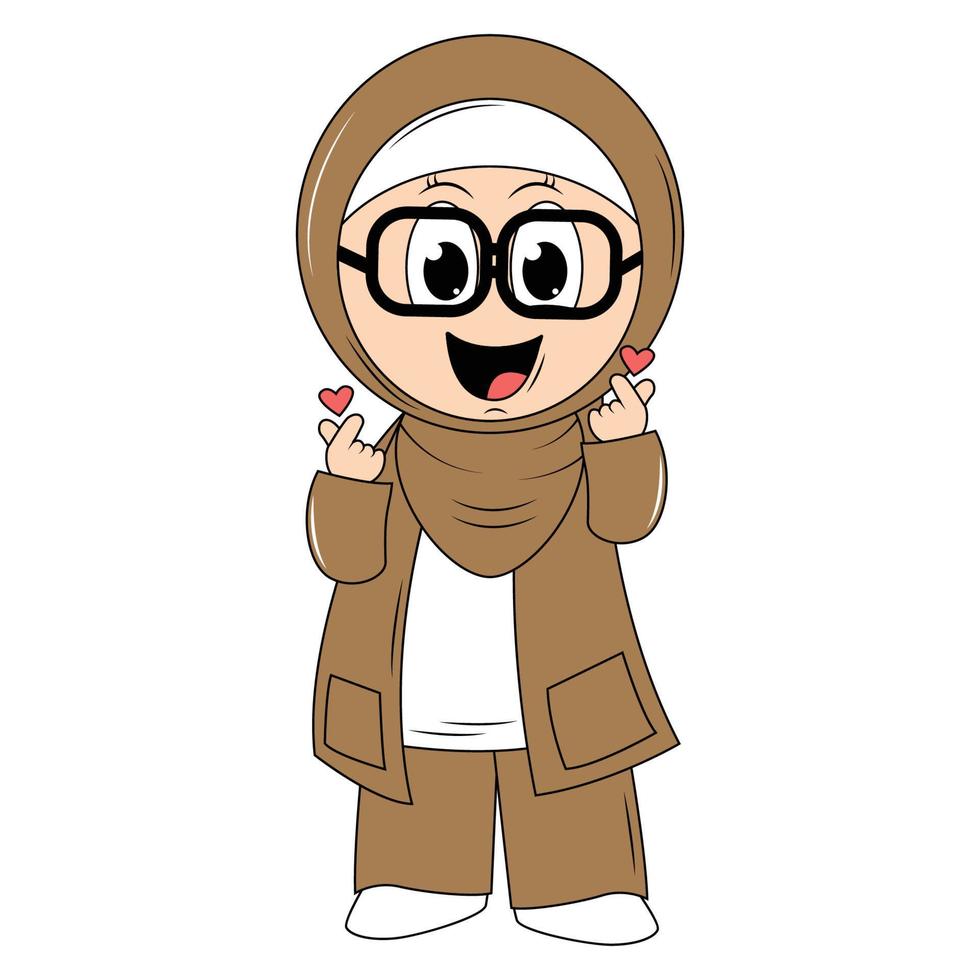 cute girl hijab cartoon illustration vector