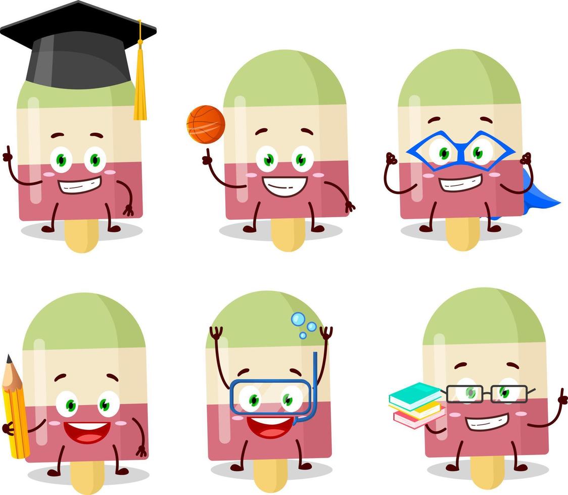 School student of watermelon ice cream cartoon character with various expressions vector