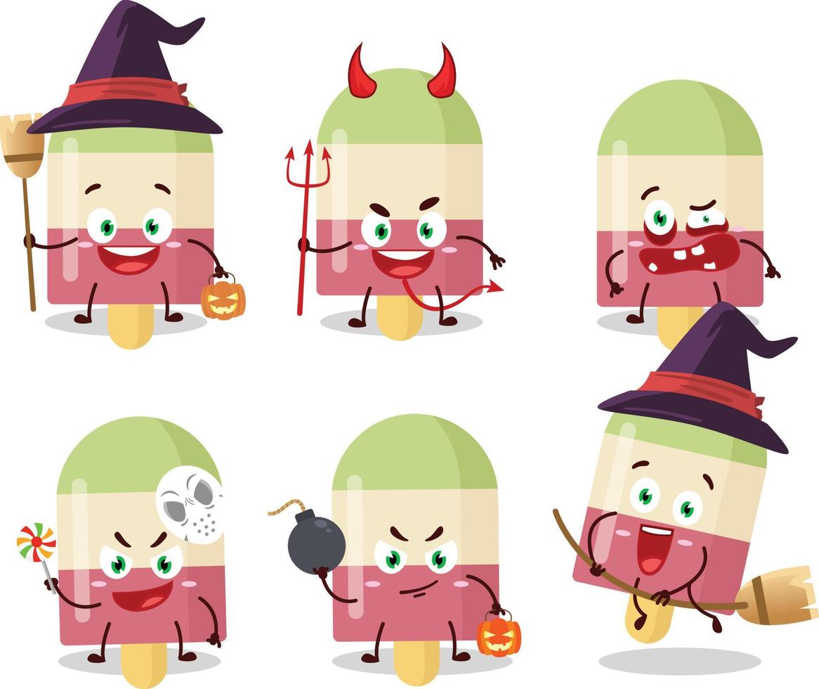 Halloween expression emoticons with cartoon character of watermelon ice cream vector