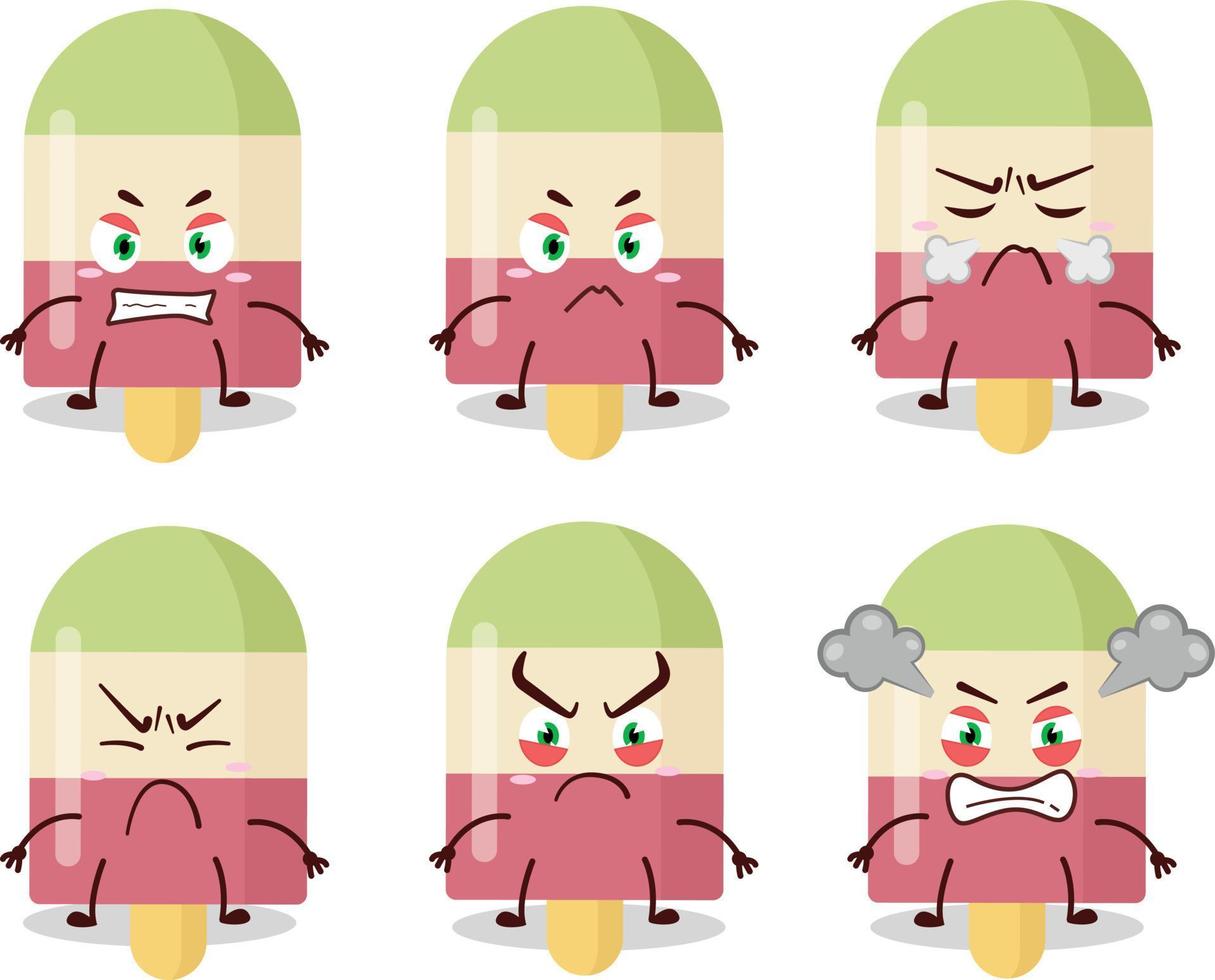 Watermelon ice cream cartoon character with various angry expressions vector