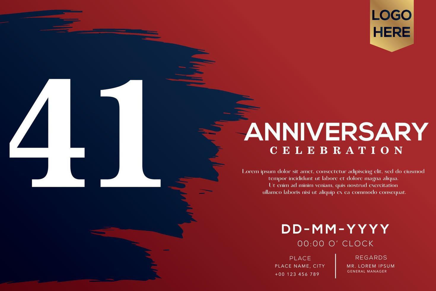 41 años aniversario celebracion vector con azul cepillo aislado en rojo antecedentes con texto modelo diseño