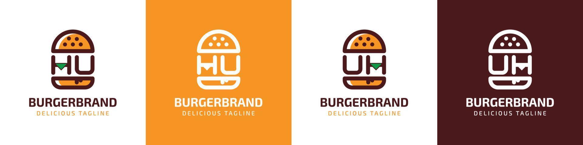 Letter HU and UH Burger Logo, suitable for any business related to burger with HU or UH initials. vector