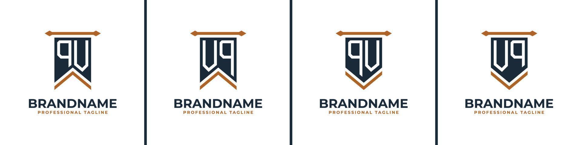Letter QV and VQ Pennant Flag Logo Set, Represent Victory. Suitable for any business with QV or VQ initials. vector
