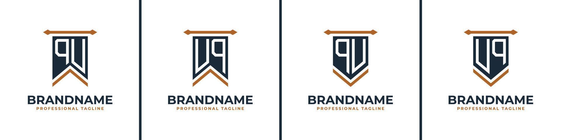 Letter QU and UQ Pennant Flag Logo Set, Represent Victory. Suitable for any business with QU or UQ initials. vector