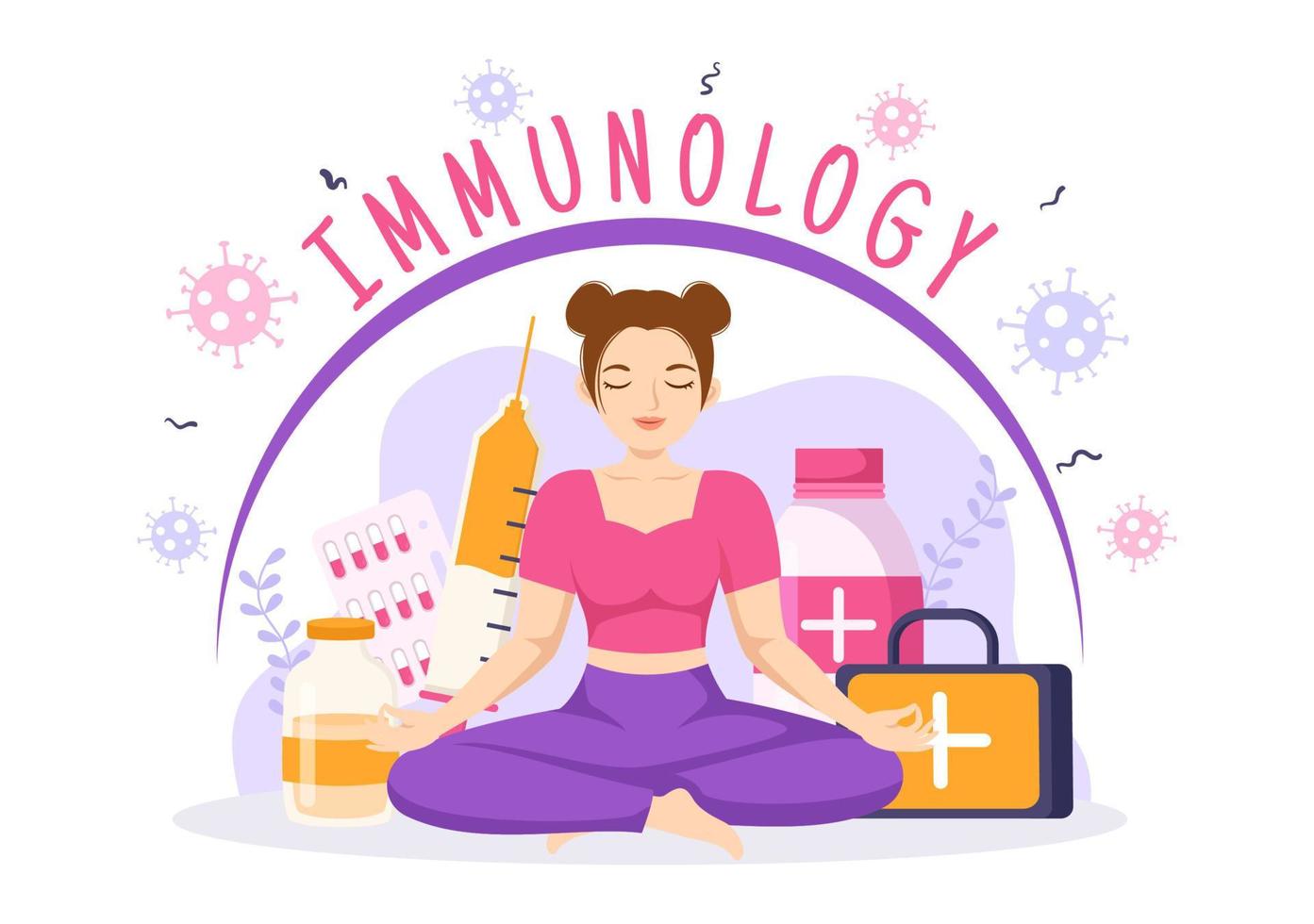 Immunology Illustration with People Immune Protection System Helping to Get Rid of Infections and Harmful Bacteria in Cartoon Hand Drawn Templates vector