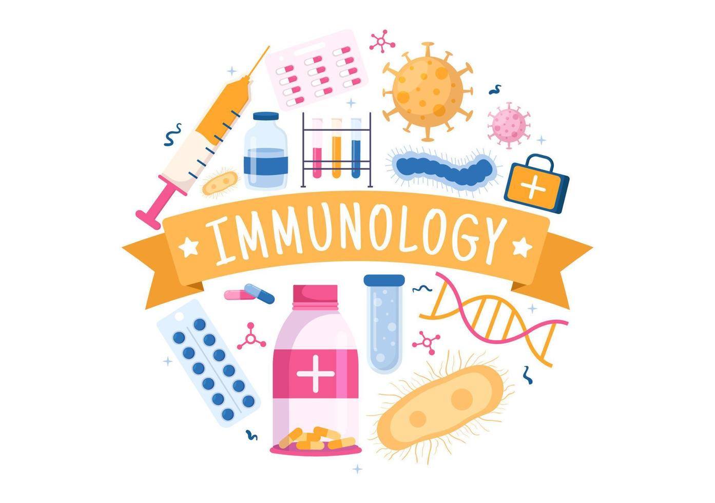 Immunology Illustration with People Immune Protection System Helping to Get Rid of Infections and Harmful Bacteria in Cartoon Hand Drawn Templates vector