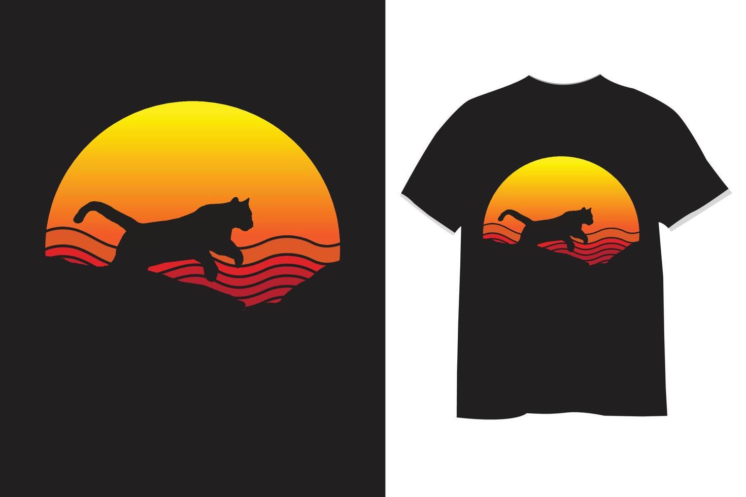 gato retro puesta de sol Clásico t camisa diseño vector