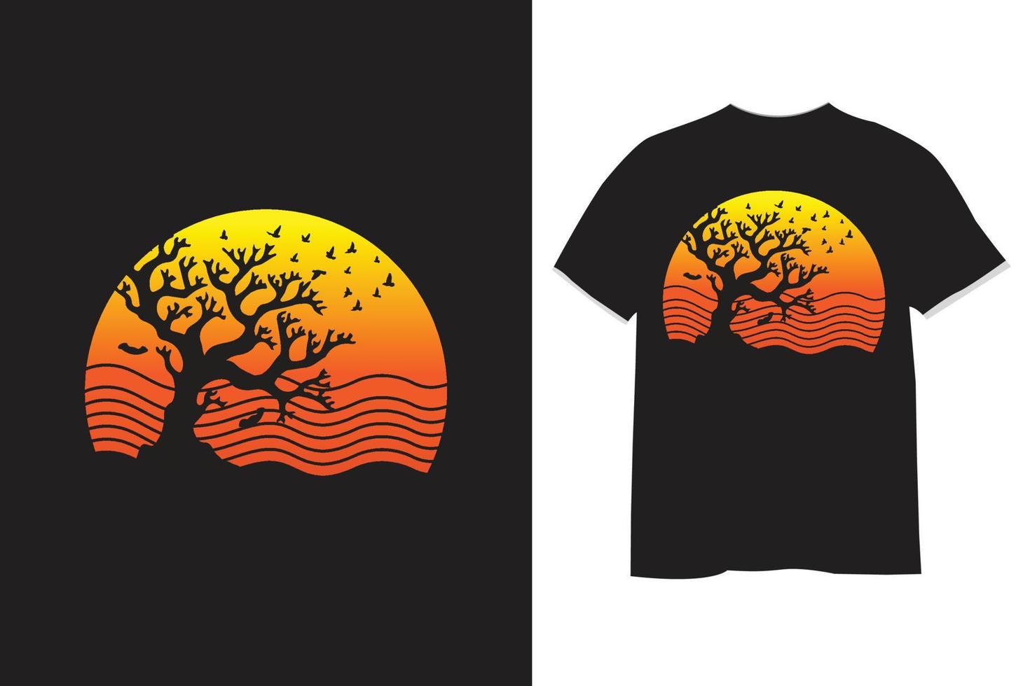 árbol retro puesta de sol Clásico t camisa diseño vector