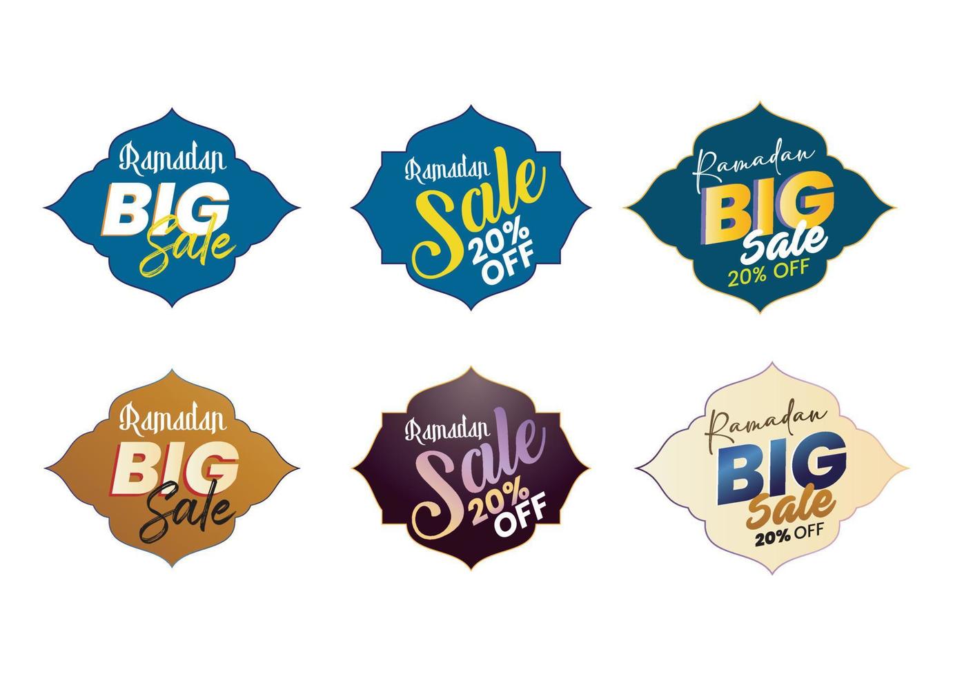 Ramadan Sale offers Design Set. Flat Design Vector Template for Label, Stickers, Posters, Flyer, and Banner. Ramadan big sale offers a set of discount labels