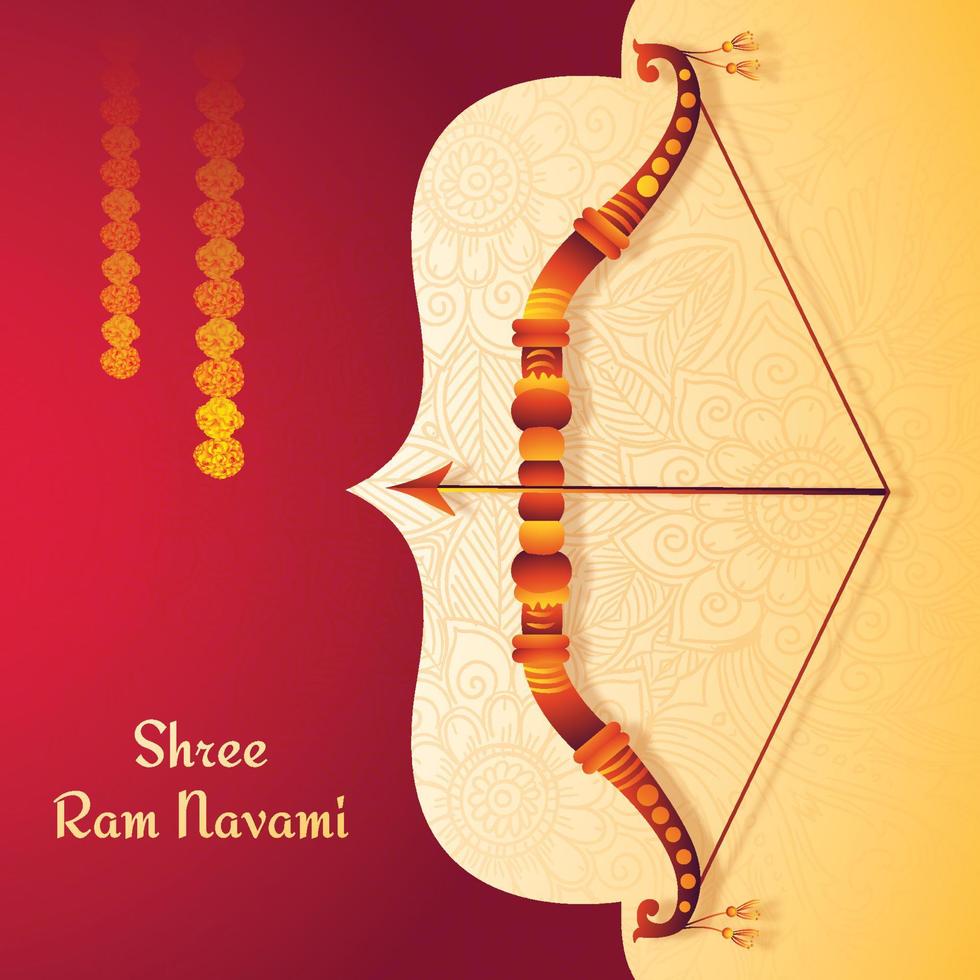 Lord rama with bow and arrow sri ram navami background vector