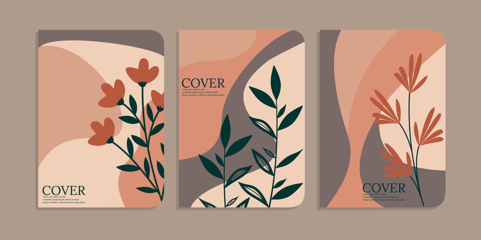 set of book cover designs with hand drawn floral decorations. abstract botanical background. A4 size For notebooks, school books, planners, brochures, books, catalogs vector