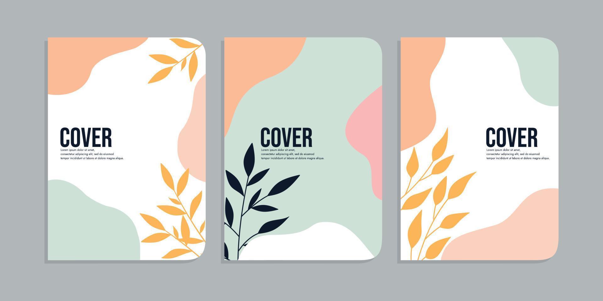 set of school book cover designs with hand drawn floral decorations. abstract retro botanical background. A4 size For notebooks, invitations, planners, brochures, books, catalogs vector