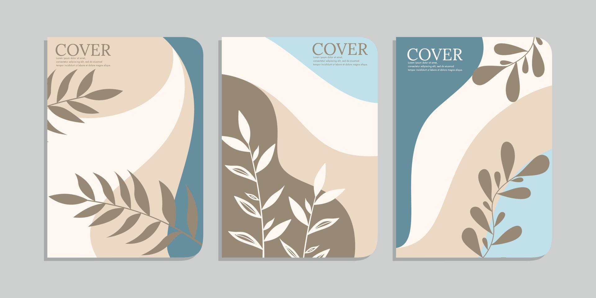 set of book cover designs with hand drawn floral decorations. abstract botanical background. A4 size For notebooks, school books, planners, brochures, books, catalogs vector