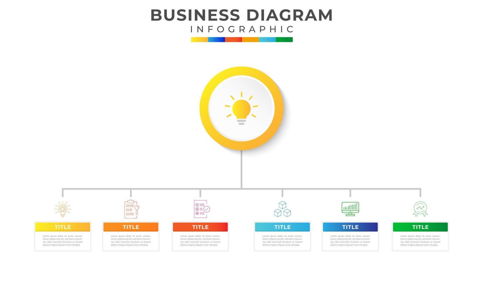 6 Steps Modern Mindmap diagram with topics vector