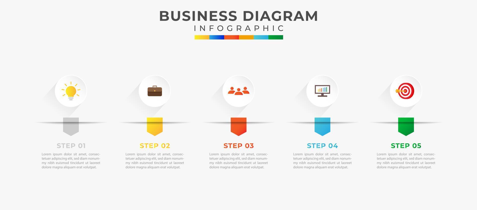 5 Steps Road map modern timeline diagram with pie chart and symbol icons. presentation vector infographic. Infographic template for business.