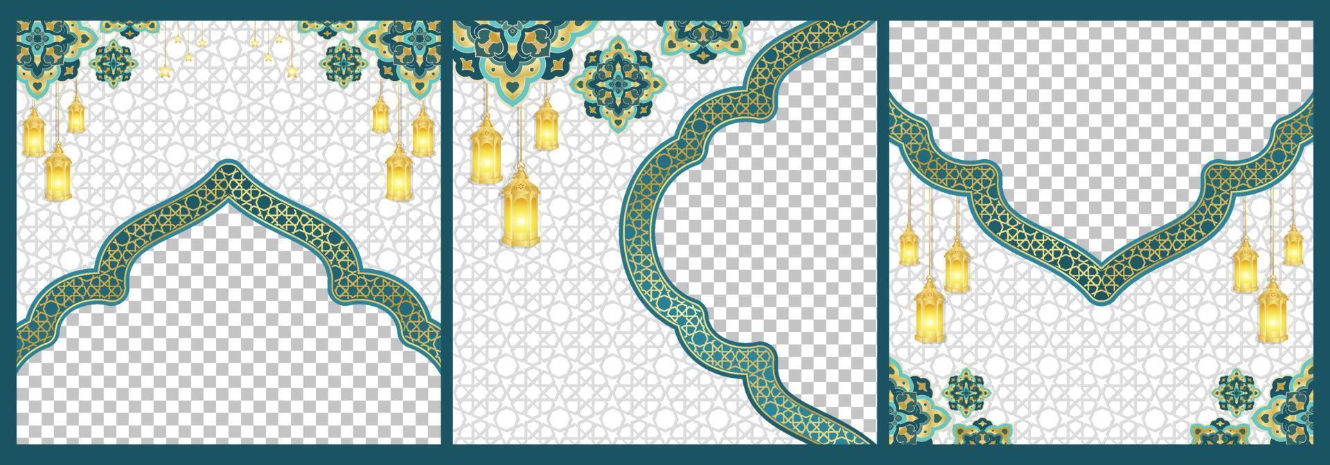 Islamic ornament template for background, sale, product photo, photo frame, twibbon, banner, poster, cover design, envelope, social media feed. Ramadan Kareem and eid mubarak 2023 greeting concept vector