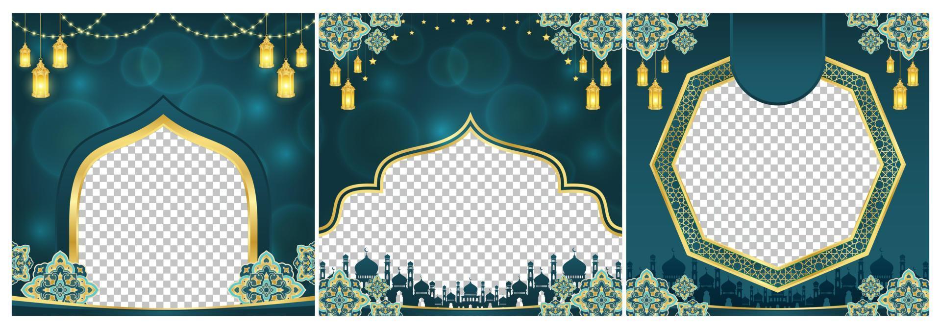 Islamic ornament template for background, sale, product photo, photo frame, twibbon, banner, poster, cover design, envelope, social media feed. Ramadan Kareem and eid mubarak 2023 greeting concept vector