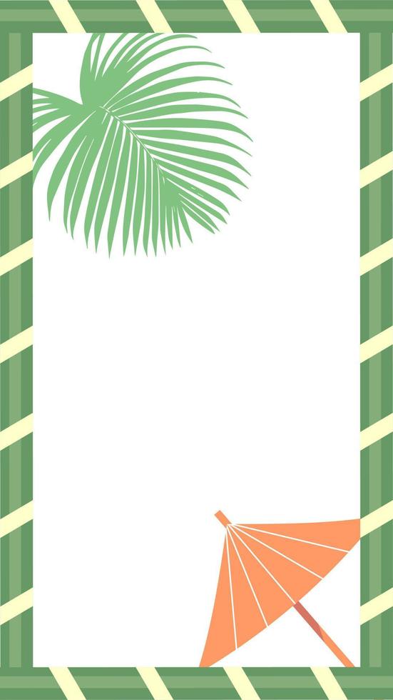 Frame with palm leaf and umbrella. Vector illustration in flat style.