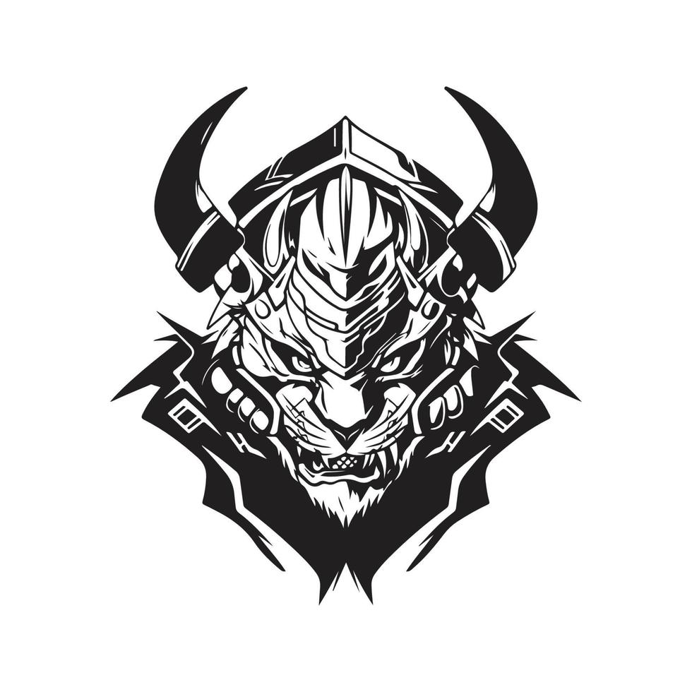 tiger knight, vector concept digital art, hand drawn illustration